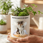 Personalised You're Always In My Heart Angel Pet Photo Ceramic Plant Pot with Name and Bamboo Tray Birthday Memorial Gift for Pet Lovers
