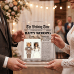 Personalized New York Times Style Wedding Photo Acrylic Plaque with Name Title and Date Wedding Birthday Gift for Newlyweds