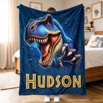 Personalised Dinosaur Throw Blanket with Name | Soft Cozy Fleece for Kids, Boys & Girls | Unique Birthday, Holiday & Dinosaur Lover Gift