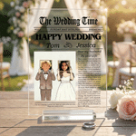 Personalized New York Times Style Wedding Photo Acrylic Plaque with Name Title and Date Wedding Birthday Gift for Newlyweds