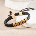 Personalized Engraved Cross Family Pattern Adjustable PU Leather Bracelet with Name Birthday Father's Day Gift for Dad Grandpa Husband