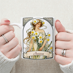 Personalised Anthropomorphic Birth Flower 11 oz 15 oz Ceramic Coffee Mug with Name and Coaster Daily Use Birthday Gift for Girls Friends