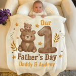 Personalised Our 1st Father's Day Cute Animals Soft Throw Blanket with Name Home Decor Father's Day Gift for Newborn New Dad