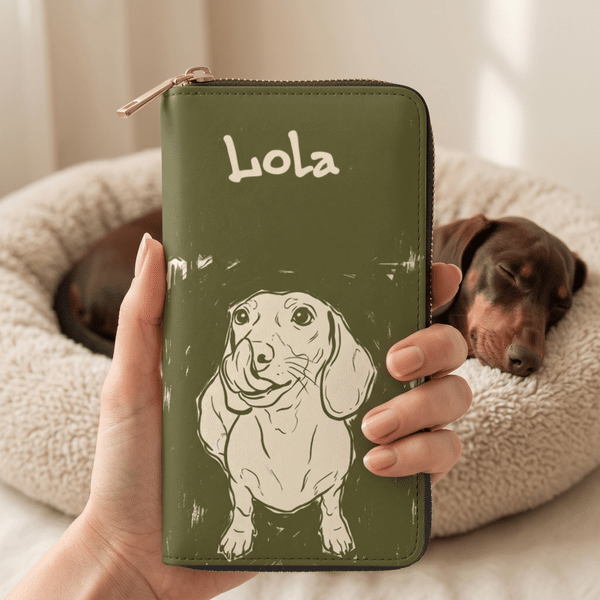 Henkilökohtainen Doodle Style Pet Portrait PU Nahka käsi lompakko nimi ja useita osastoja syntymäpäivä vuosipäivä lahja lemmikkieläinten omistajille ystäville Lovers