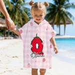 Personalised Graffiti Strawberry Initial Quick Dry Hooded Beach Towel with Name Beach Essentials Summer Vacation Birthday Gift for Kids