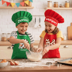 Personalized Cute Highland Cow Initial Kids Apron and Hat Set with Name Baking Party Birthday Gift for Boys Girls