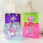 Personalizzato acquerello elementi oceano impermeabile olografico chiaro Tote Bag con nome spiaggia accessori compleanno anniversario regalo per le donne
