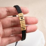 Personalized Engraved Cross Family Pattern Adjustable PU Leather Bracelet with Name Birthday Father's Day Gift for Dad Grandpa Husband