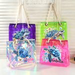 Personalized Floral Sea Turtle Clear Holographic Tote Bag with Name Travel Accessory Birthday Gift for Women