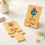 Personalized Colorful Birth Flower Wooden Phone Holder with Name Office Daily Use Birthday Gift for Friend Office Worker