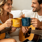 Personalized Line Style Guitarist Character 12 oz Ceramic Coffee Mug with Name Daily Use Birthday Gift for Guitar Player Woman Man