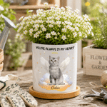 Personalised You're Always In My Heart Angel Pet Photo Ceramic Plant Pot with Name and Bamboo Tray Birthday Memorial Gift for Pet Lovers