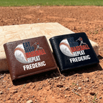 Personalized Eat Sleep Baseball Repeat PU Leather Men's Wallet with Name Father's Day Birthday Gift for Baseball Players Lovers