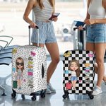 Personalised Retro Graffiti Cartoon Girl Woman Character Luggage Cover with Name Fits 18-32 Inches Suitcase Travel Accessories Birthday Gift for Her