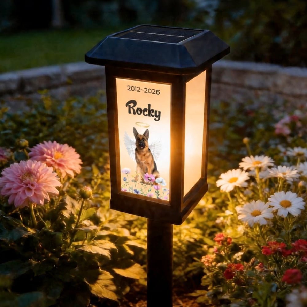 Personalized Pet Photo Flower Rainbow Angel Wing Solar Garden Light with Name and Date Garden Decor Memorial Sympathy Gift for Family Pet Owner 3