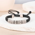 Personalized Engraved Cross Family Pattern Adjustable PU Leather Bracelet with Name Birthday Father's Day Gift for Dad Grandpa Husband