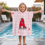 Personalised Graffiti Strawberry Initial Quick Dry Hooded Beach Towel with Name Beach Essentials Summer Vacation Birthday Gift for Kids
