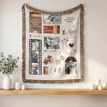 Personalized Multiple Styles of Photos Tassel Woven Throw Blanket with Name and Date Home Decor Anniversary Valentine's Day Birthday Gift for Couple