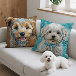 Personalized Oil Painting Style Pet Photo Soft Throw Pillow Cover with Name Birthday Gift for Pet Owners Lovers