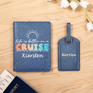 Personalized Life Is Better On A Cruise PU Leather Passport Holder Luggage Tag Set with Name Travel Essential Birthday Gift for Travel Enthusiasts