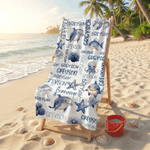 Personalized Ocean Creatures Shark Oversized Quick Dry Beach Towel with Name Summer Vacation Beach Accessories Party Birthday Gift for Kids
