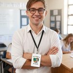 Porta tarjeta de identificación con foto personalizada para profesor masculino con hebilla colgante y texto Regalo de uso diario para profesores masculinos en el Día del Profesor