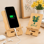 Personalized Colorful Birth Flower Wooden Phone Holder with Name Office Daily Use Birthday Gift for Friend Office Worker