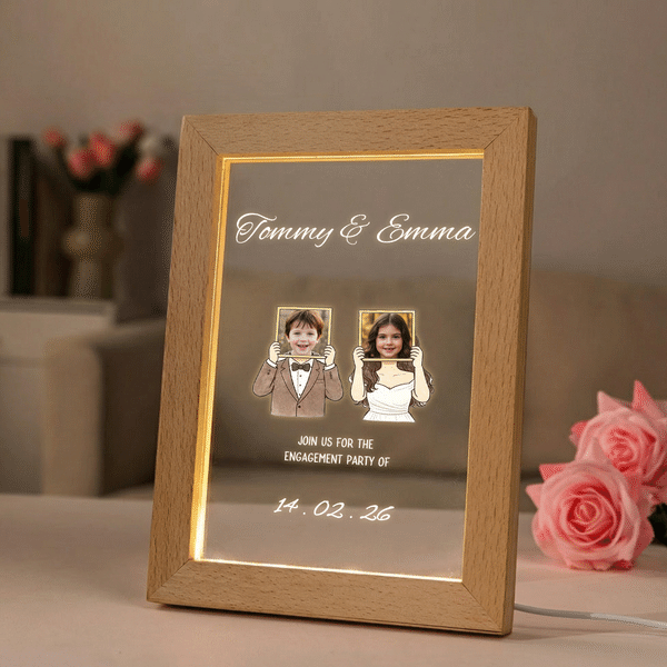 Personalized Wedding Photo LED Acrylic Night Light with Name Date and Wooden Frame Room Decor Birthday Wedding Gift for Newlyweds