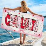 Serviette de plage surdimensionnée avec nom et cordon de serrage pour utilisation quotidienne Fête de la plage Cadeau d'anniversaire pour fille Femme