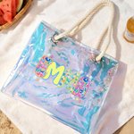 Personalized Holographic Neon Flower Transparent Tote Bag with Name Mother's Day Party Gift for Moms Besties