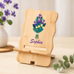 Personalized Colorful Birth Flower Wooden Phone Holder with Name Office Daily Use Birthday Gift for Friend Office Worker