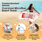 Serviette de plage surdimensionnée avec nom et cordon de serrage pour utilisation quotidienne Fête de la plage Cadeau d'anniversaire pour fille Femme