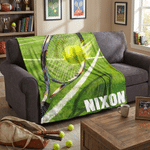 Personalised Tennis Theme Design Green Soft Throw Blanket with Name Home Decor Tennis Match Birthday Gift for Tennis Player Lover