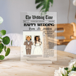 Personalized New York Times Style Wedding Photo Acrylic Plaque with Name Title and Date Wedding Birthday Gift for Newlyweds