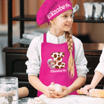 Personalized Cute Highland Cow Initial Kids Apron and Hat Set with Name Baking Party Birthday Gift for Boys Girls