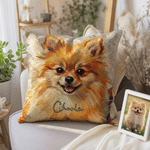 Personalized Oil Painting Style Pet Photo Soft Throw Pillow Cover with Name Birthday Gift for Pet Owners Lovers