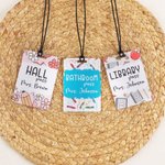 Personalized Colorful School Doodle Acrylic Hall Pass Lanyard with Text Classroom Supplies Back to School Gift for Teachers