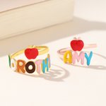 Personalised Multicolour Enamel Apple Sterling Silver Ring with Name Teacher's Day Appreciation Gift for Teachers