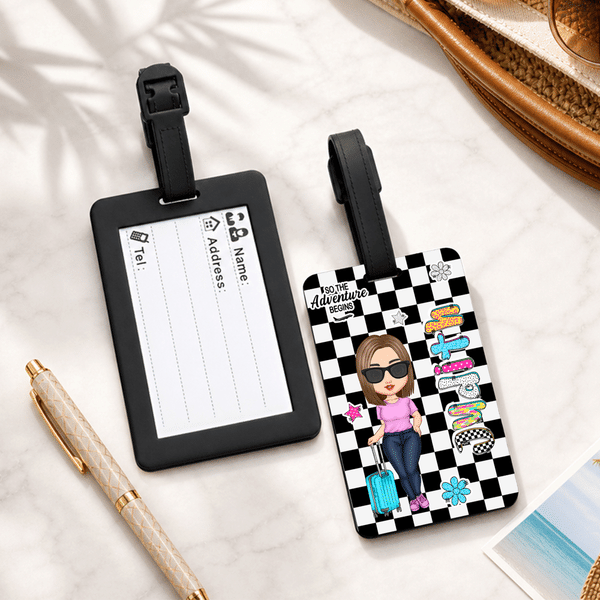 Personalized Cartoon Travel Character Luggage Tag with Name and Text Travel Accessory Birthday Gift for Travel Lovers Best Friends
