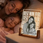 Personalised Photo Title Text Acrylic LED Night Light with Wooden Base Father's Day Birthday Anniversary Gift for Dad Family