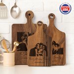 Personalized Engraved Photo Text Wooden Bamboo Reversible Cutting Board with Date and Grip Ship from USA Housewarming Anniversary Gift for Family