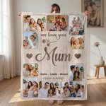 Personalised Soft Flannel Throw Blanket with 10 Family Photos, Custom 1-8 Names, Heartfelt Gift for Mom Grandma Dad