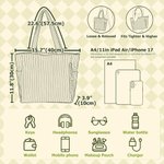 Personalized Birth Flower Large Capacity Corduroy Tote Bag with Name Daily Use Birthday Anniversary Gift for Woman