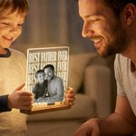 Personalised Photo Title Text Acrylic LED Night Light with Wooden Base Father's Day Birthday Anniversary Gift for Dad Family