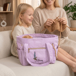 Personalized Multicolor Birth Flower Large Corduroy Tote Bag with Name Daily Use Birthday Gift for Mom Grandma Crochet Enthusiast