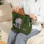 Personalised Birth Flower Large Capacity Corduroy Tote Bag with Name Daily Use Birthday Anniversary Gift for Woman