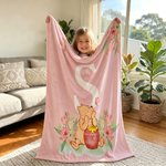 Personalized Classic Winnie the Pooh Pink Tulip Soft Throw Blanket with Name and Initial Birthday Baby Shower Gift for Baby Girl Kid