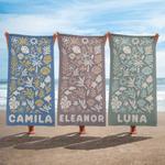 Personalized Floral Oversized Quick Dry Beach Towel with Name Summer Vacation Beach Party Birthday Gift for Kids