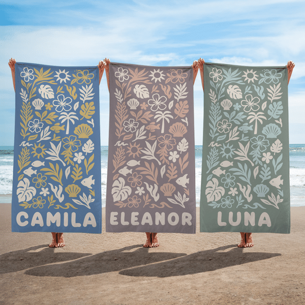 Personalized Floral Oversized Quick Dry Beach Towel with Name Summer Vacation Beach Party Birthday Gift for Kids