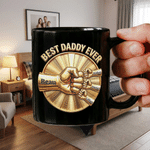 Henkilökohtainen Fist Bump Design Musta 11 oz keraaminen muki, jossa on 1-12 nimeä Isänpäivä Syntymäpäivälahja isälle isoisälle isoisälle